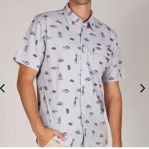 NEW Salt Life Hula Vibes Woven Fishing Shirt Performance Fabric Mens Size Large - Picture 1 of 7
